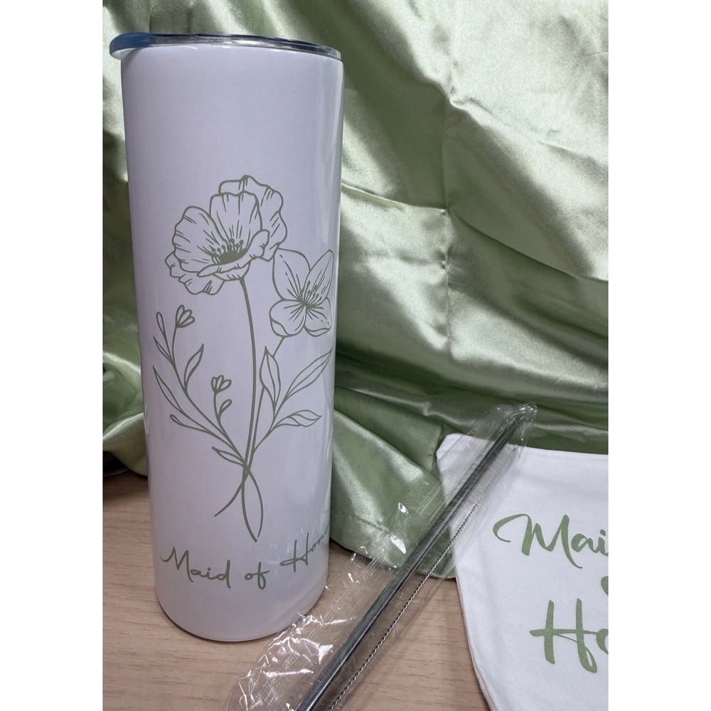 Maid‎ Of Honor Gift Set Sage Green Stainless Steel Tumbler / Pen / Hair Tie